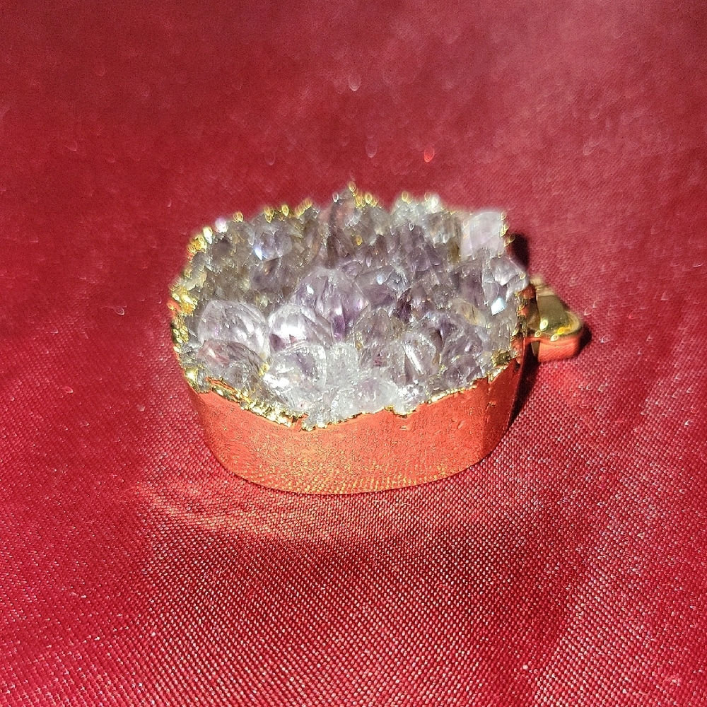Unique Chunky Gold Wrap Bright Sparkly Amethyst Crystal Natural Geode Pendant - Picture 2 of 7